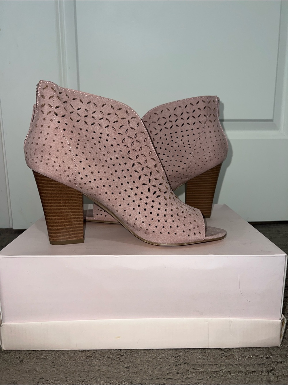 JustFab Blush Pink Perforated Peep-Toe Booties
